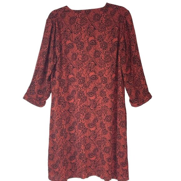 Garnet Hill Kimono Style Dress Viscose Rust Black Print Medium - Picture 2 of 9